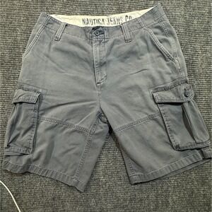 Nautica Jeans Co Cargo Shorts Men's 34 Gray Cotton 10" Utility Casual Y2K Style